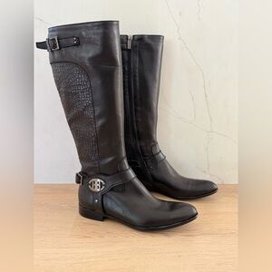 Bagatto Black Leather Knee Buckle Boot Made in Italy Size 7 Euro Size 37.5